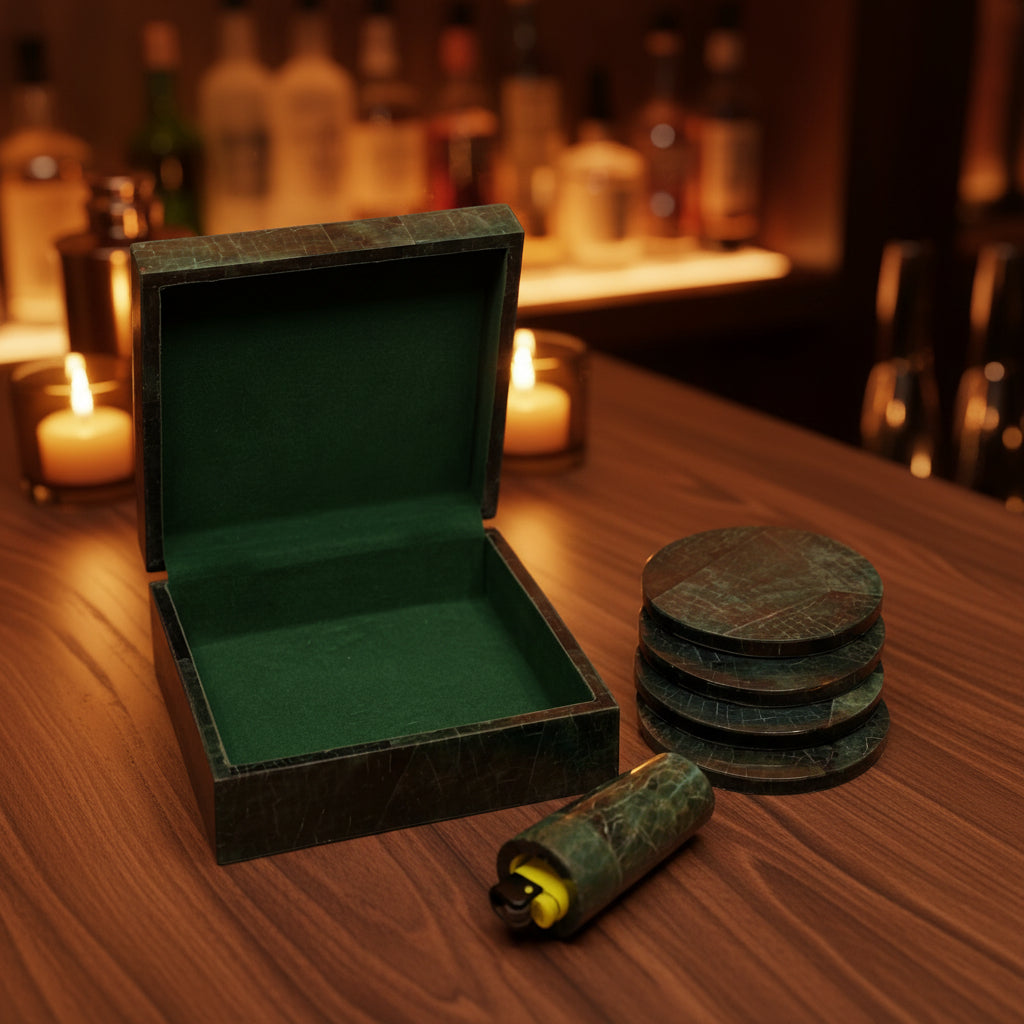 The Sundowner Set green penshell coaster and lighter holder gift box — Kapalua Living