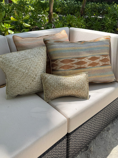 Handwoven pandan cushion, coastal home decor — Kapalua Living