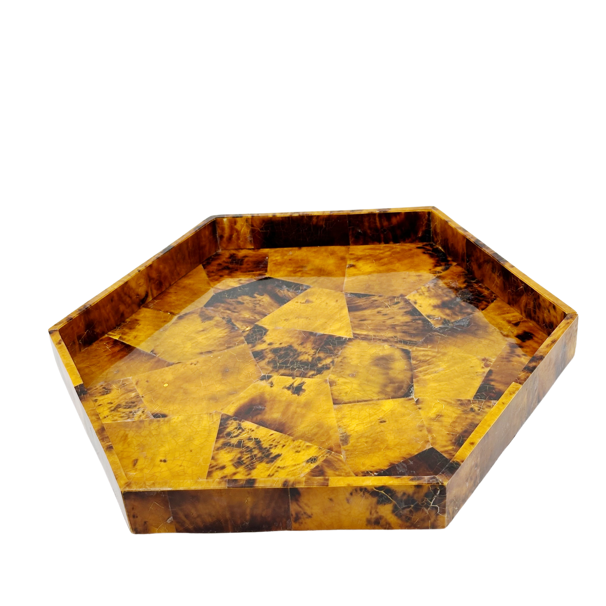 Tortoise style mother of pearl hexagon shell tray handcrafted in the Philippines — Kapalua Living
