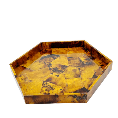Tortoise style mother of pearl hexagon shell tray handcrafted in the Philippines — Kapalua Living